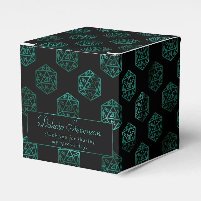 RPG Dice | Emerald Fantasy Tabletop Gamer Custom Favor Box (Front Side)