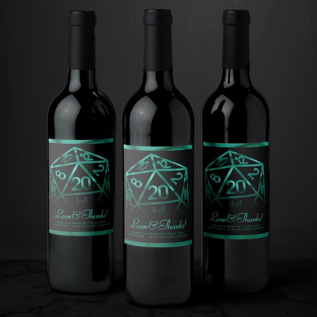 RPG Dice | Emerald Fantasy Tabletop Gamer Custom Wine Label (Creator Uploaded)