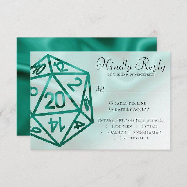 RPG Dice | Emerald Fantasy Tabletop Gamer Entree RSVP Card (Front/Back)