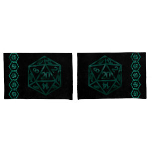 RPG Dice Emerald Fantasy Tabletop Retro Gamer Pillowcase