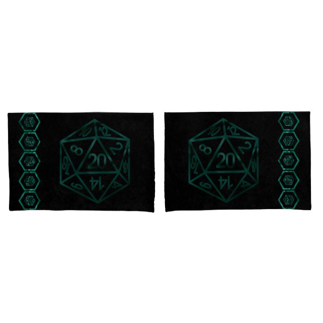 RPG Dice | Emerald Fantasy Tabletop Retro Gamer Pillowcase (Front-Set)
