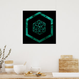 RPG Dice   Emerald Fantasy Tabletop Retro Gamer Poster