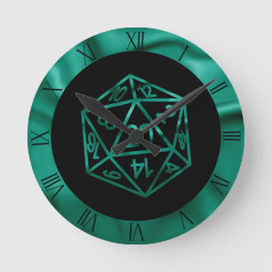 RPG Dice   Emerald Fantasy Tabletop Retro Gamer Round Clock
