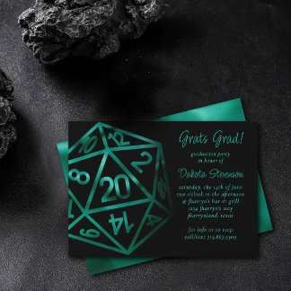 RPG Dice | Emerald Tabletop Retro Gamer Graduation Invitation