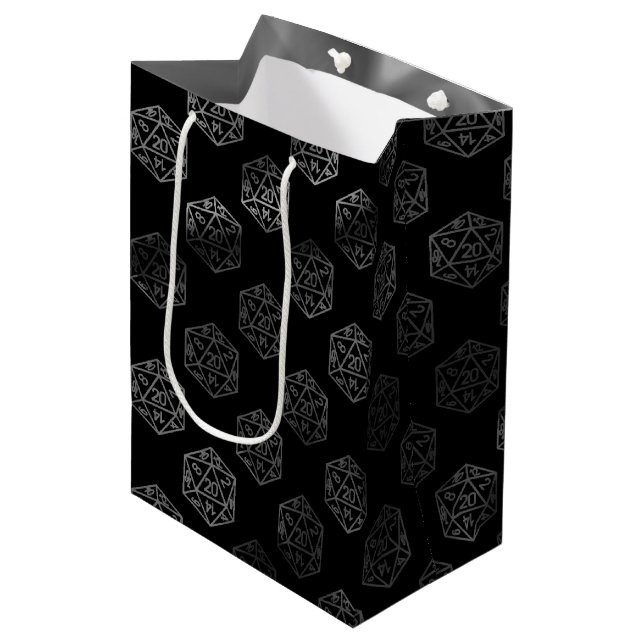 RPG Dice | Fantasy Old School Tabletop Retro Gamer Medium Gift Bag (Front Angled)