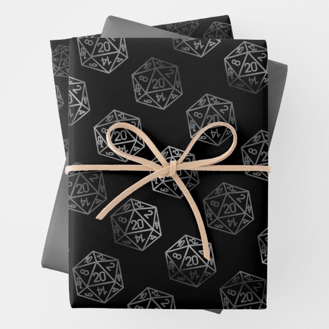 RPG Dice | Fantasy Old School Tabletop Retro Gamer Wrapping Paper Sheet (In situ)