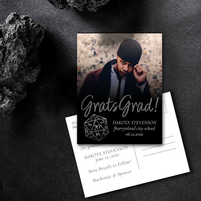 RPG Dice | Fantasy Tabletop Gamer Photo Graduation Announcement Postcard (Creator Uploaded)