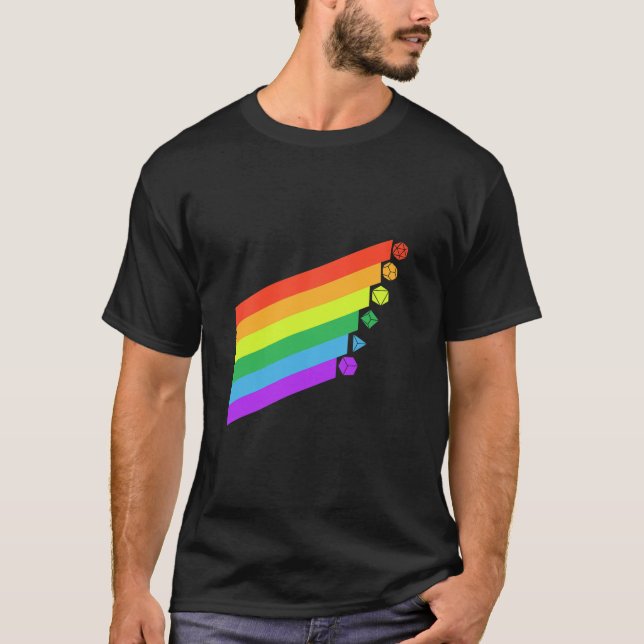 RPG Dice Gay Pride Minimalist D20 Set Tabletop Rai T-Shirt (Front)