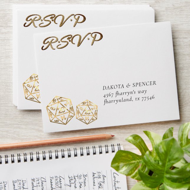 RPG Dice | Gold Fantasy Retro Tabletop Gamer RSVP Envelope (Stacked)