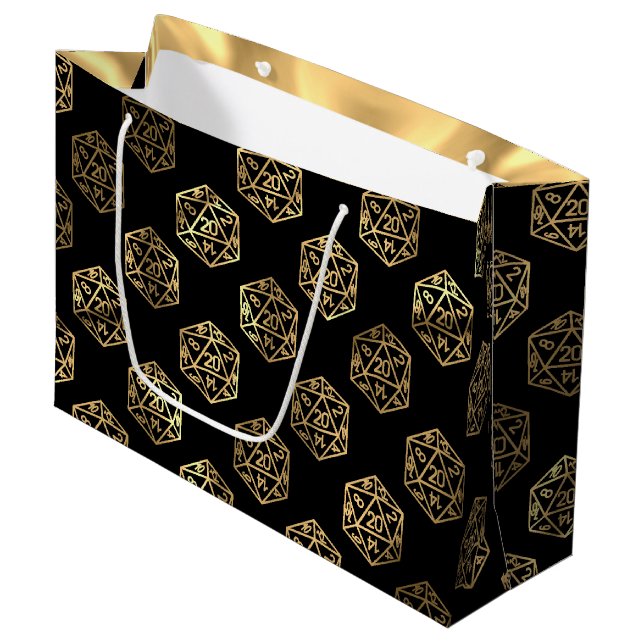 RPG Dice | Gold Fantasy Retro Tabletop PnP Gamer Large Gift Bag (Front Angled)