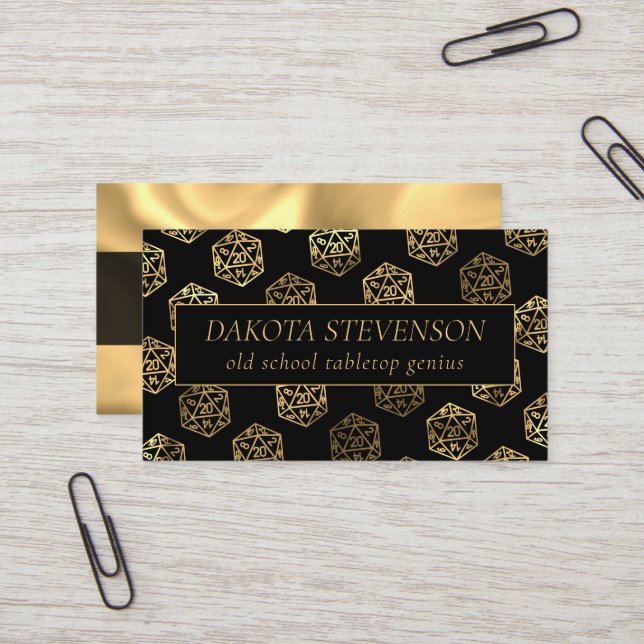 RPG Dice | Gold Fantasy Tabletop Gamer Branding Business Card (Front/Back In Situ)