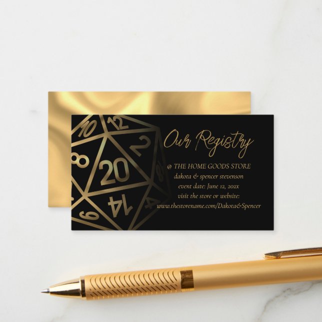RPG Dice | Gold Fantasy Tabletop Gamer Registry Enclosure Card (Front/Back In Situ)