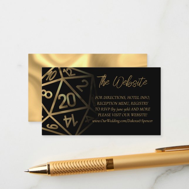 RPG Dice | Gold Fantasy Tabletop Gamer Website Enclosure Card (Front/Back In Situ)