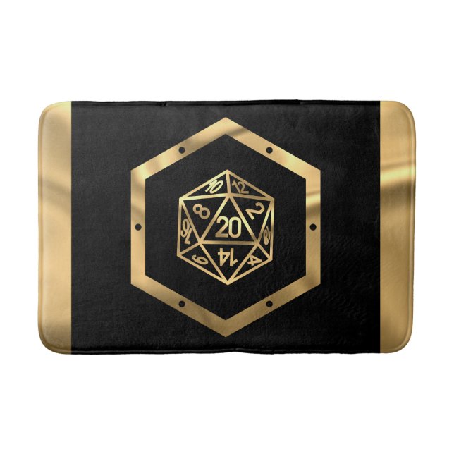 RPG Dice | Gold Fantasy Tabletop Retro PnP Gamer Bath Mat (Front)