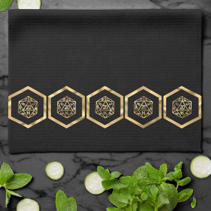 RPG Dice Gold Fantasy Tabletop Retro PnP Gamer Kitchen Towel