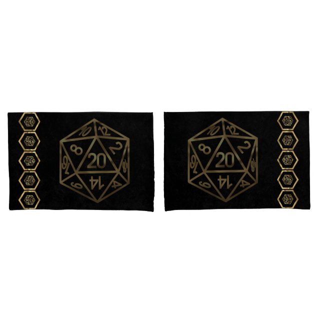 RPG Dice | Gold Fantasy Tabletop Retro PnP Gamer Pillowcase (Front-Set)