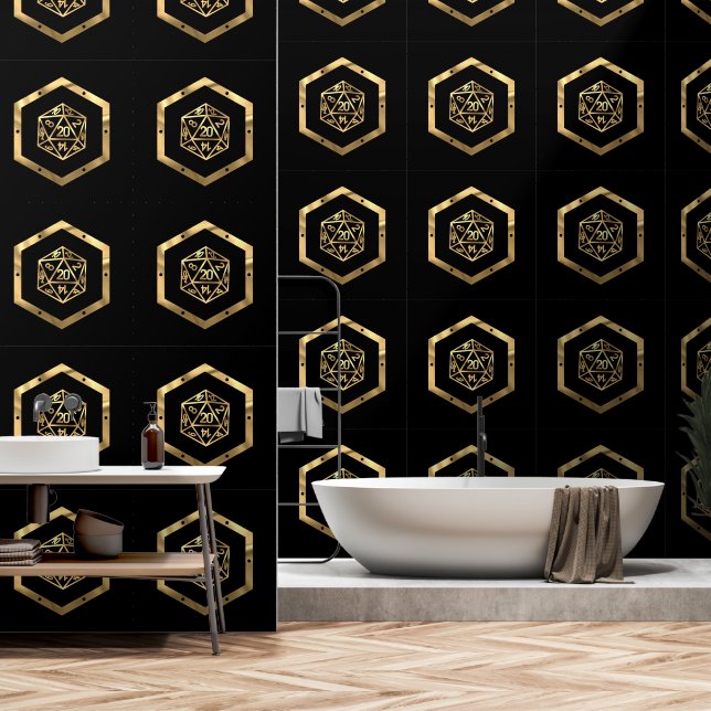 RPG Dice | Gold Old School Fantasy Tabletop Gamer Wallpaper (Bathroom)