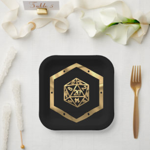 RPG Dice Gold Old School Tabletop PnP Roleplayer Paper Plate