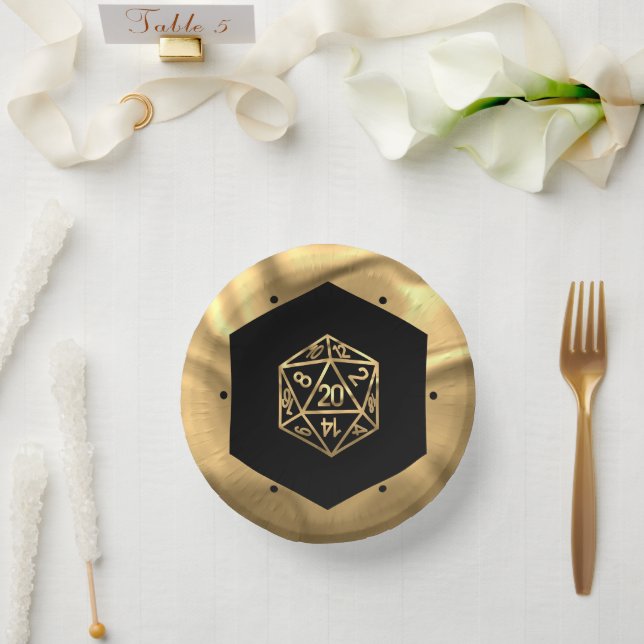 RPG Dice | Gold Old School Tabletop PnP Roleplayer Paper Plate (Wedding)