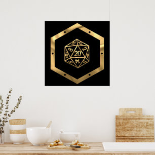 RPG Dice   Gold Old School Tabletop PnP Roleplayer Poster