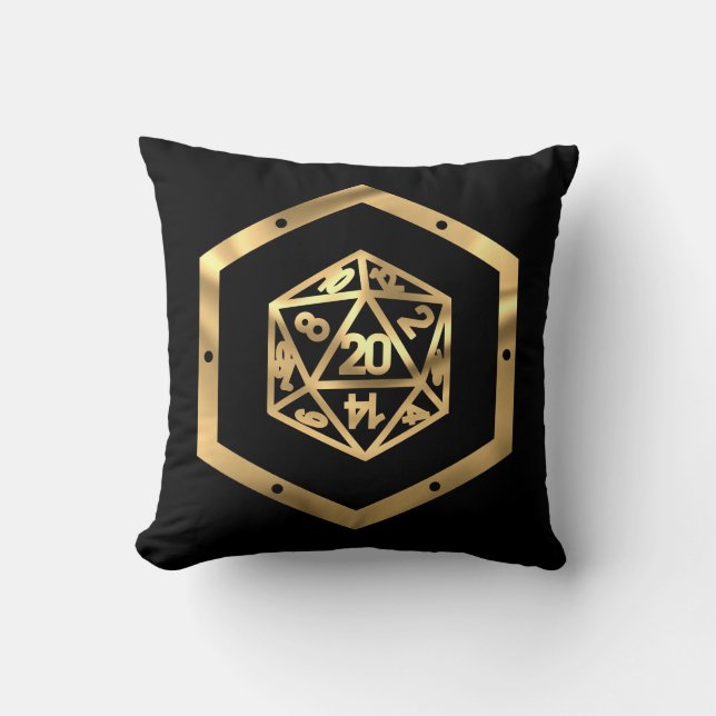 RPG Dice | Gold Old School Tabletop Role Player Throw Pillow (Front)