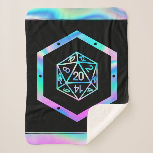 RPG Dice | Holo Old School Tabletop Role Player Sherpa Blanket (Front)