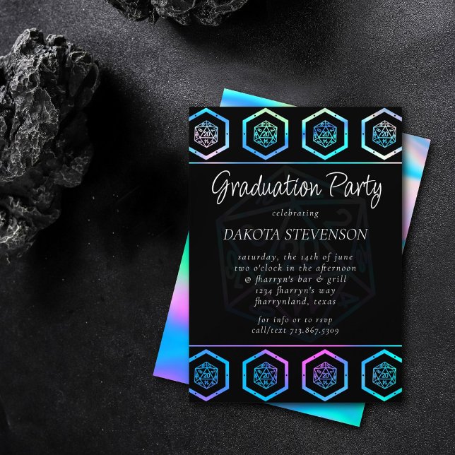 RPG Dice | Holo Tabletop Role Player Graduation Invitation (Creator Uploaded)