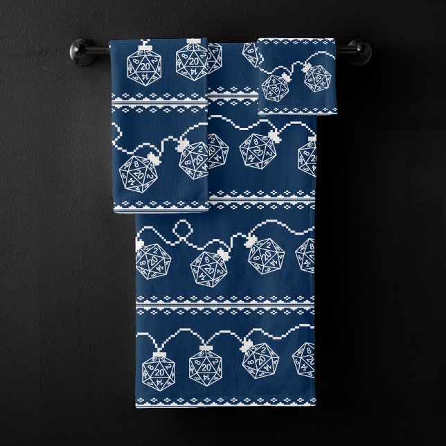 RPG Dice Lights | Blue Retro Tabletop Role Player Bath Towel Set (Creator Uploaded)