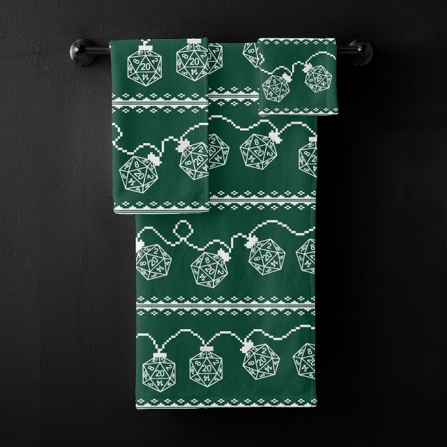 RPG Dice Lights | Green Retro Tabletop Role Player Bath Towel Set (Creator Uploaded)