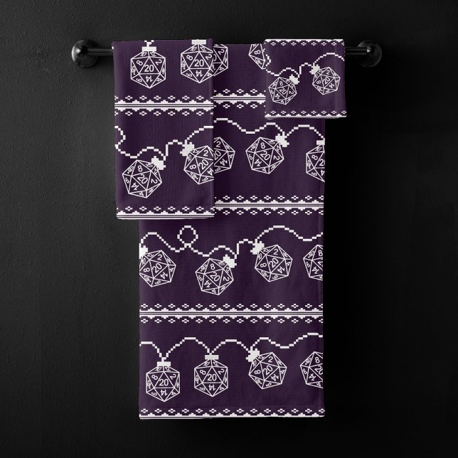 RPG Dice Lights | Purple PnP Tabletop Role Player Bath Towel Set (Creator Uploaded)