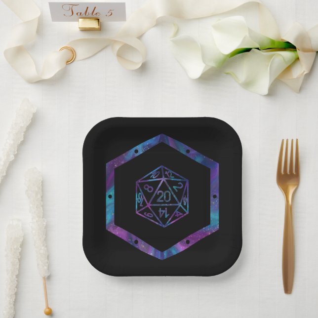 RPG Dice | Nebula Fantasy Retro Tabletop PnP Gamer Paper Plate (Wedding)