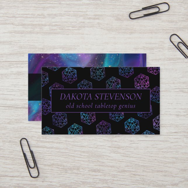 RPG Dice | Nebula Fantasy Tabletop Gamer Branding Business Card (Front/Back In Situ)