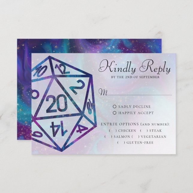 RPG Dice | Nebula Fantasy Tabletop Gamer Entree RSVP Card (Front/Back)
