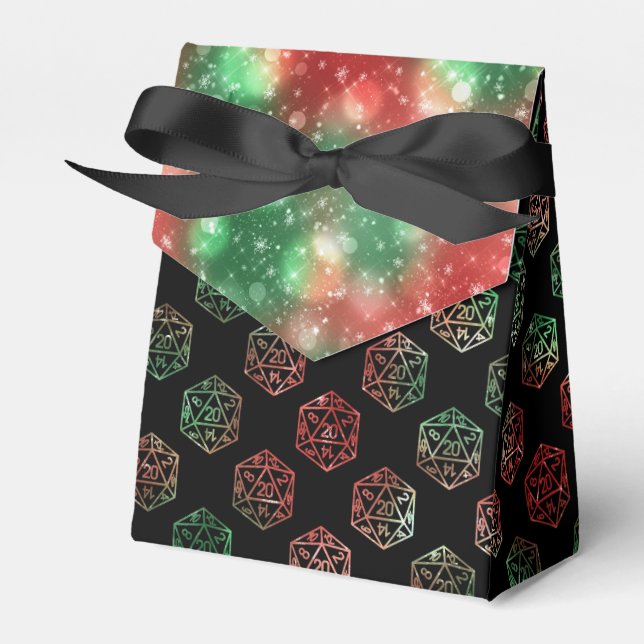 RPG Dice | Red and Green Retro Tabletop Roleplayer Favor Box (Front Side)