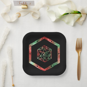 RPG Dice   Red and Green Retro Tabletop Roleplayer Paper Plate