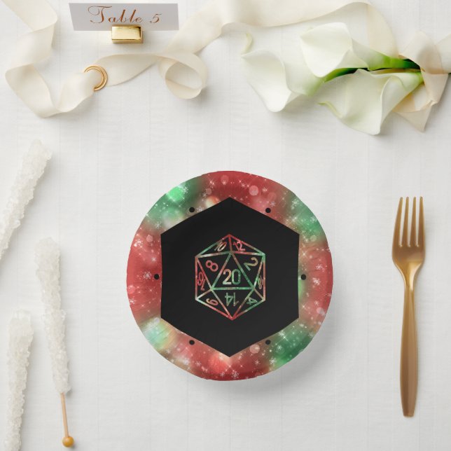 RPG Dice | Red and Green Retro Tabletop Roleplayer Paper Plate (Wedding)