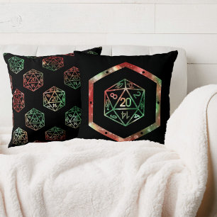 RPG Dice   Red and Green Tabletop PnP Role Player Throw Pillow