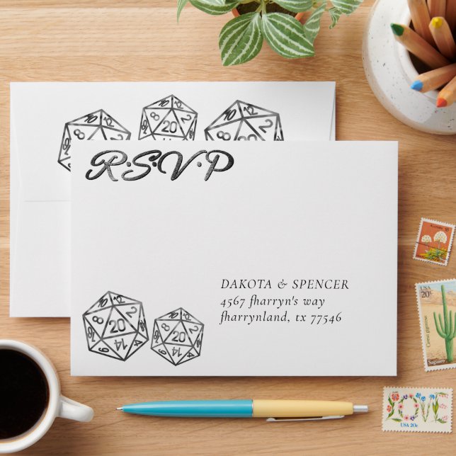 RPG Dice | Retro Tabletop Role Player RSVP Address Envelope (Desk)
