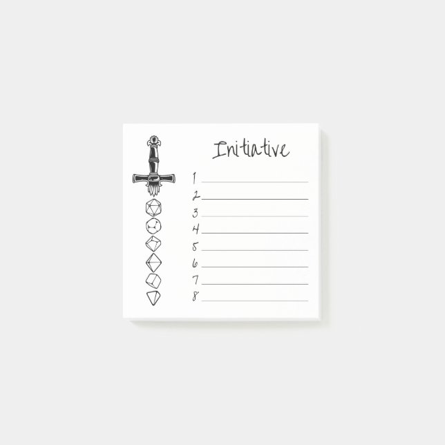 RPG Dice Sword | DM Role Player Initiative Tracker Post-it Notes (Front)