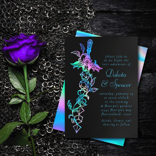 RPG Dice Sword   Holo Retro Tabletop Role Player Invitation