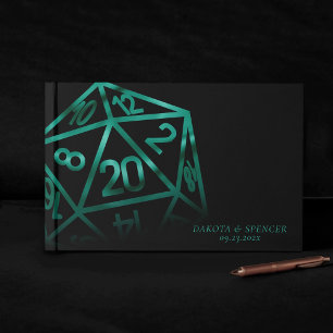 RPG Dice Teal Green Fantasy Retro Tabletop Gamer Guest Book