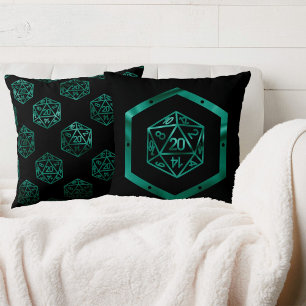 RPG Dice Teal Green Retro Tabletop Role Player Throw Pillow
