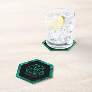 RPG Dice   Teal Green Retro Tabletop Roleplayer Paper Coaster