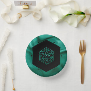RPG Dice Teal Green Retro Tabletop Roleplayer Paper Plate