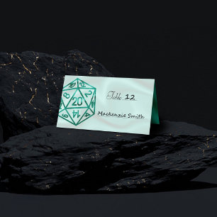 RPG Dice   Teal Green Retro Tabletop Roleplayer Place Card