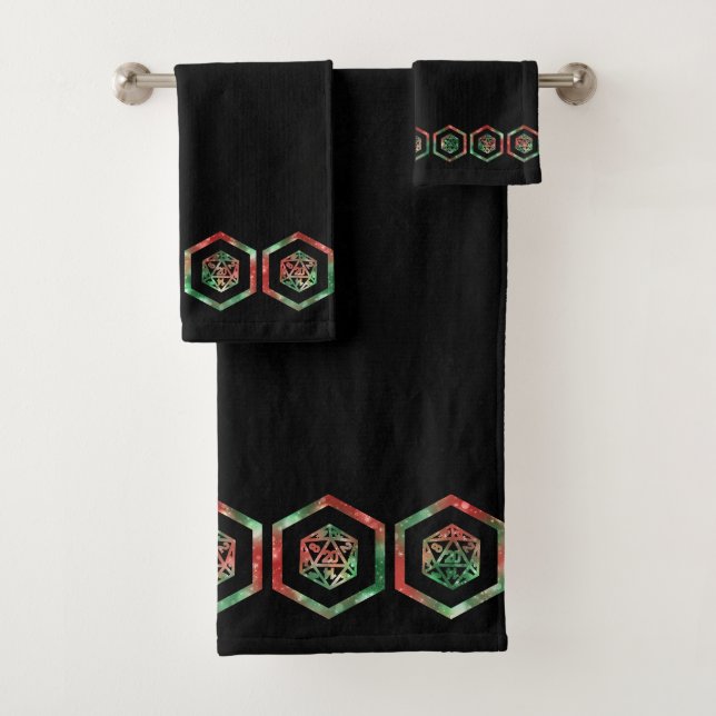 RPG Dice | XMAS Fantasy Retro Tabletop PnP Gamer Bath Towel Set (Insitu)