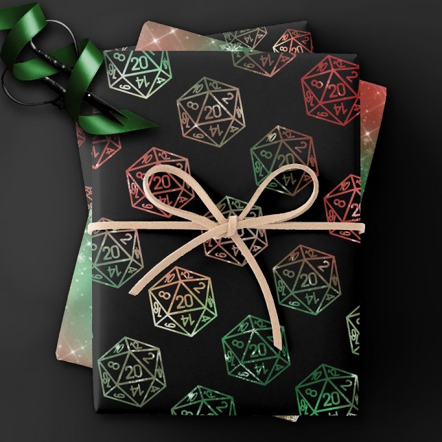 RPG Dice | XMAS Fantasy Retro Tabletop PnP Gamer Wrapping Paper Sheet (Creator Uploaded)