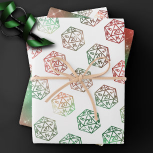 RPG Dice   XMAS Fantasy Retro Tabletop PnP Gamer Wrapping Paper Sheet