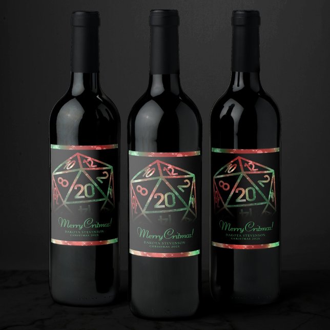 RPG Dice | XMAS Fantasy Tabletop Gamer Custom Wine Label (Creator Uploaded)
