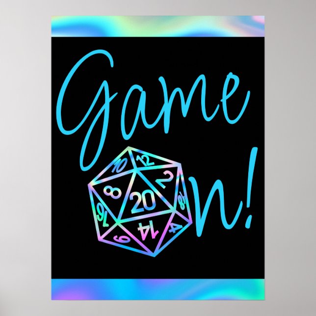 RPG Game On | Holo Retro Tabletop Role Player Dice Poster (Front)